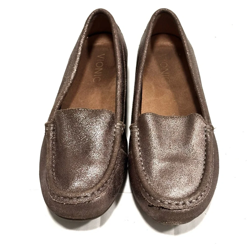 Vionic Debbie Metallic Bronze Leather Driving Loafers